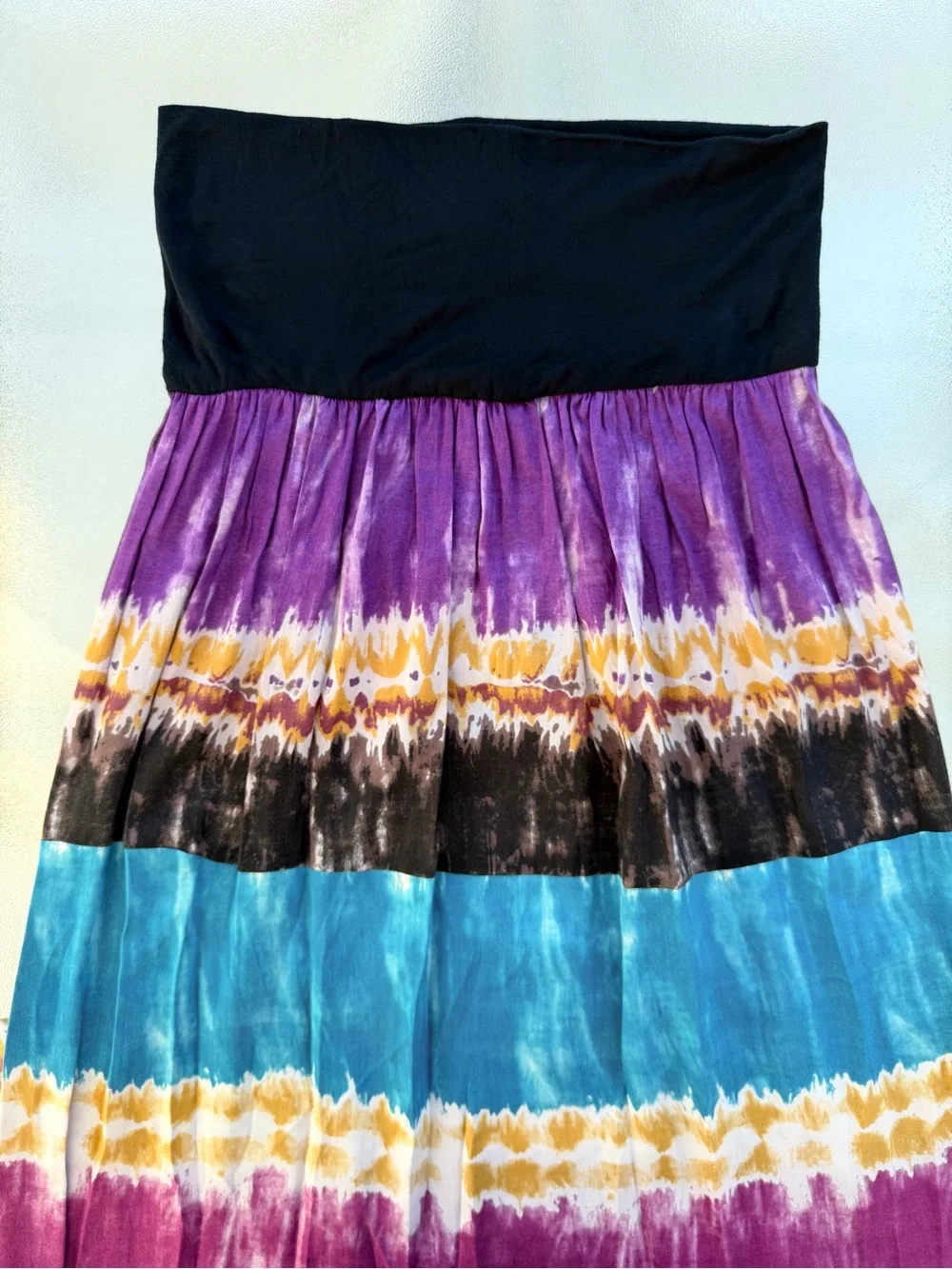 Angie Purple and Turquoise Tie Dye Bohemian Tiered Maxi Skirt ~ Women’s Small